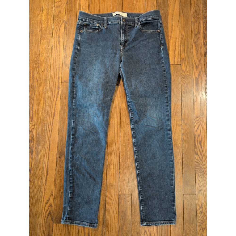 Gap 1969 Real Straight Jeans Womens 30 LONG Med Dark‎ Wash Stretch Denim
